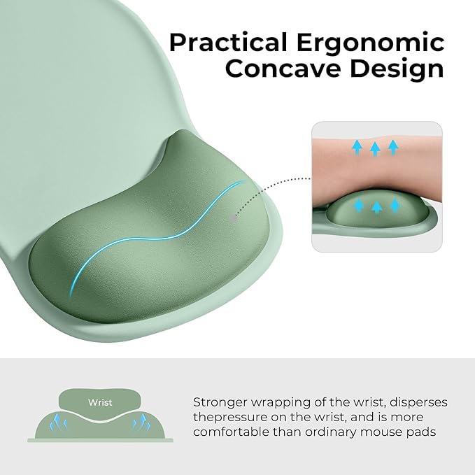 EooCoo Ergonomic Mouse Pad with Gel Wrist Rest Support Middle Concave Design, Relieve Wrist Pain Mousepad, Non-Slip Base for Laptop, Office Desk Accessories, Carpal Tunnel Syndrome-Avocado Green