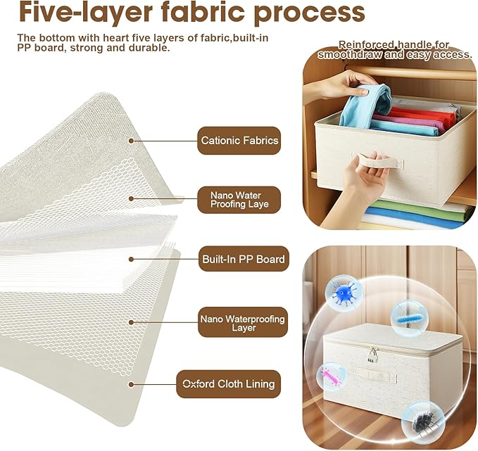 Lockable Bag Storage Organizer, Lockable Storage Box, Organizer Bag Bins Case, Foldable Fabric Box with Handles, Storage Box with Lid for Clothes, Clothes Storage (16 x 12 x 8 inches)
