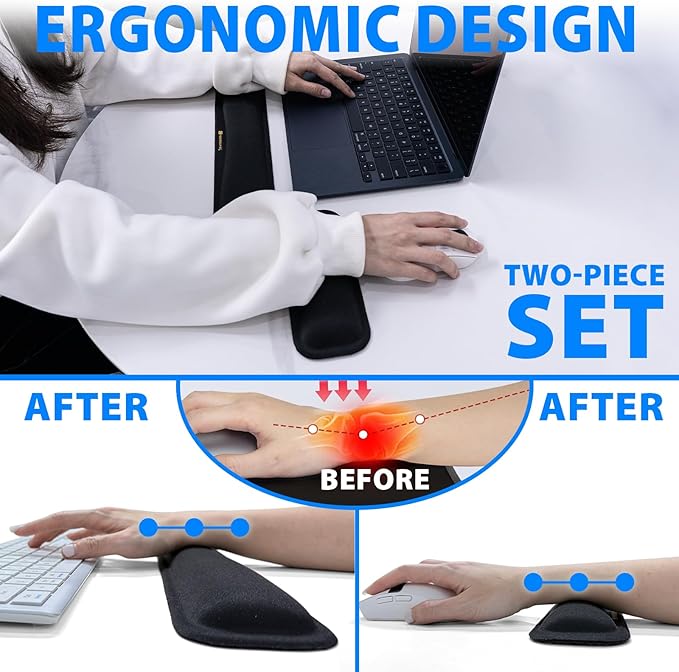 Cyberguys! Ergonomic Keyboard Wrist Rest and Mouse Pad Set, Silicone Gel Wrist Support with Non-Slip PU Base, Soft Lycra Desk Accessories for Office, Gaming & Laptop