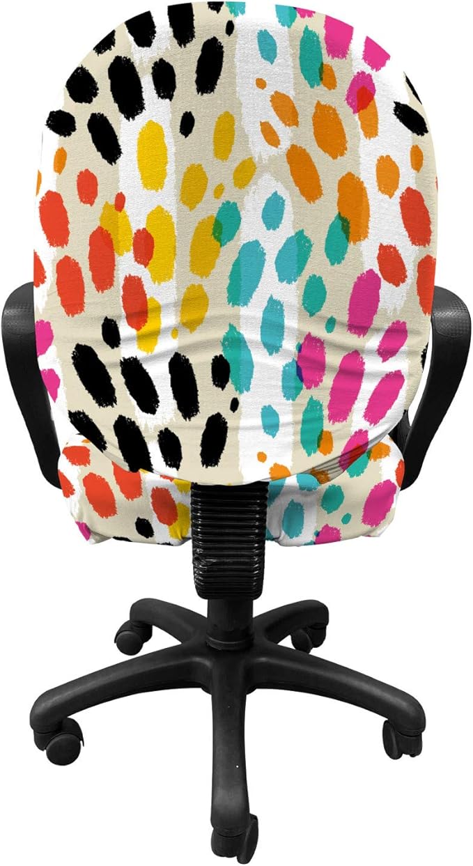 Ambesonne Colorful Office Chair Slipcover, Illustration of Vibrant Animal Skin Print Modern Blemishes and Stripes, Protective Stretch Decorative Fabric Cover, Standard Size, Grey Yellow