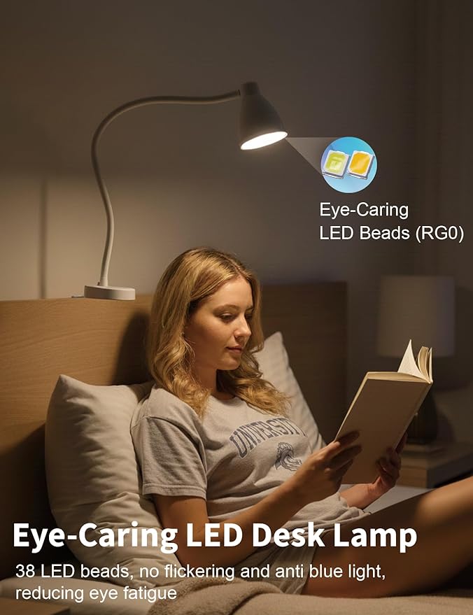 BOHON No Install Bedside Reading Light, Clip-Free Wall Mounted Lamp with 5 Colors & 10 Brightness Levels, Flexible Gooseneck, 30 Min Auto-Off Timer, Bed Lights for Headboard, Bedroom, Dorm (White)