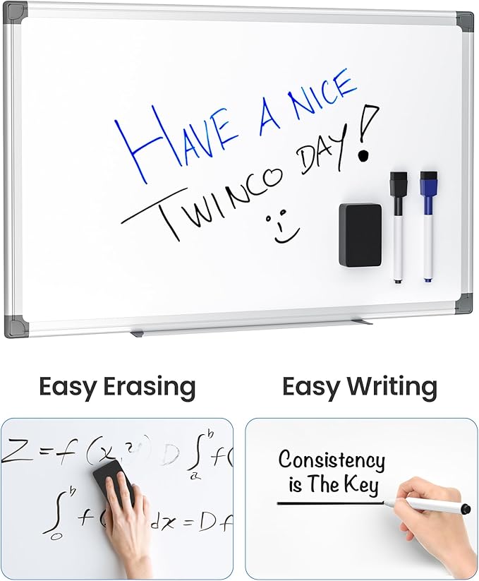 VUSIGN 6PCS Magnetic White Board Kit for Wall 18" x12", 6 Dry Eraser & 12 Multicolor Markers & 24 MagneticPins, Sliver Reinforced Aluminum Frame for Home, School, Office