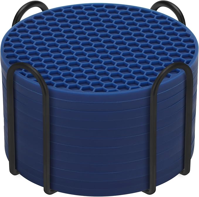 TWTLi Silicone Coasters Set of 8 Holder,Coasters for Drinks,Beer,Coffee Coasters,Suitable for Kinds Cups,Hot or Cold,Anti-SLI,Non-Stick,Anti-Overflow Tabletop Protection and Decor (12 Pcs, Navy Blue)