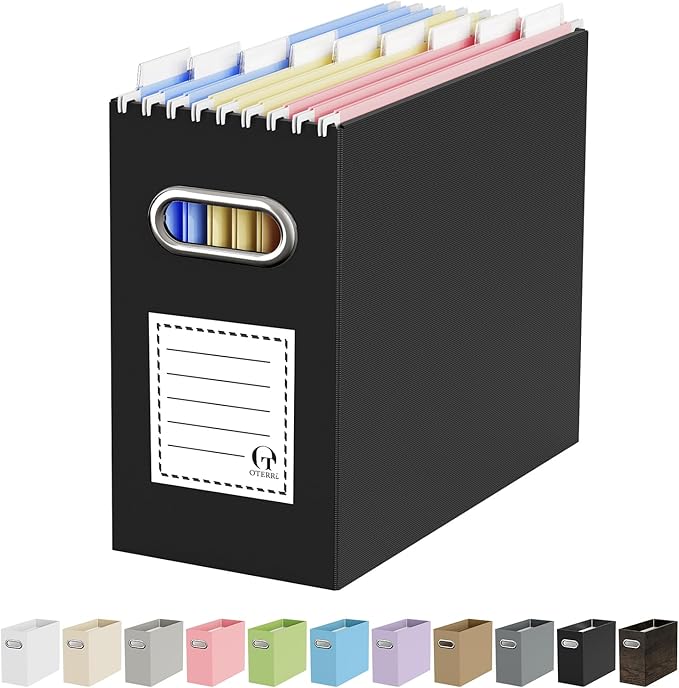 Oterri Cardboard File Organizer Box for Hanging File Folders Letter Size,File Box for Computer Desk,File Cabinet,Working Home,Office,Classroom (Black, Letter Size - 1 Pack)