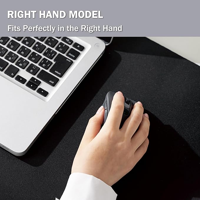 ELECOM Bluetooth Wireless Ergonomic Shape Mouse, Silent Click, Right Hand 2000DPI, 5 Buttons, Optocal Sensor, Compatible with PC, Mac, Laptop, EX-G, Msize Black (M-XGM30BBSKBK)