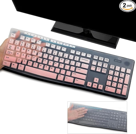 2Pcs Keyboard Cover Skin Protector Fit Logitech MK275 MK270 Wireless Keyboard, Logitech K200 K260 K270 MK200 MK260 Ultra Thin Desktop PC Silicone Keyboard Cover-OmbrePink+Clear