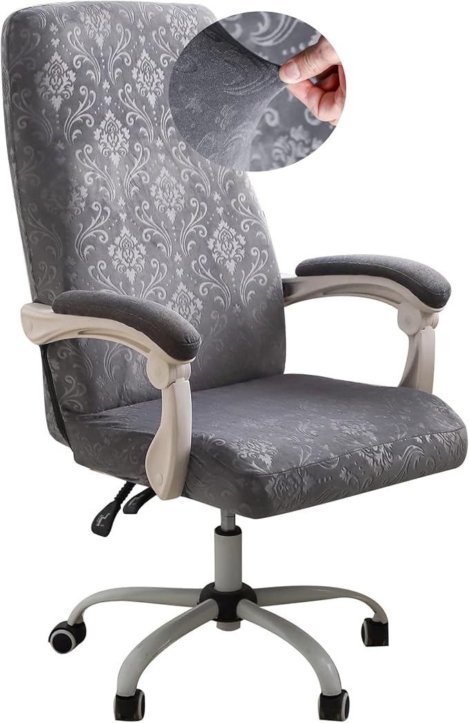 FORCHEER Large Office Chair Cover Velvet Embossing Dark Grey Stretch Slipcover for Desk Computer Chairs with Arm Removable Washable（ 1 Piece）