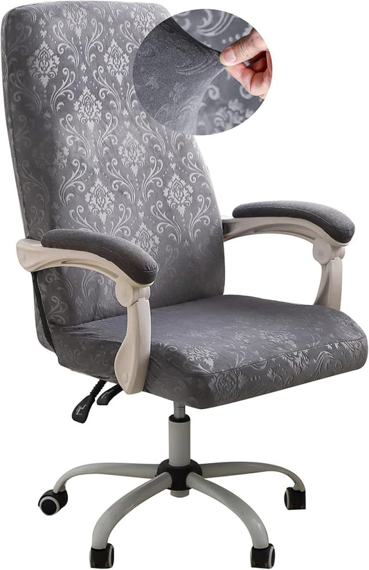 FORCHEER Large Office Chair Cover Velvet Embossing Dark Grey Stretch Slipcover for Desk Computer Chairs with Arm Removable Washable（ 1 Piece）