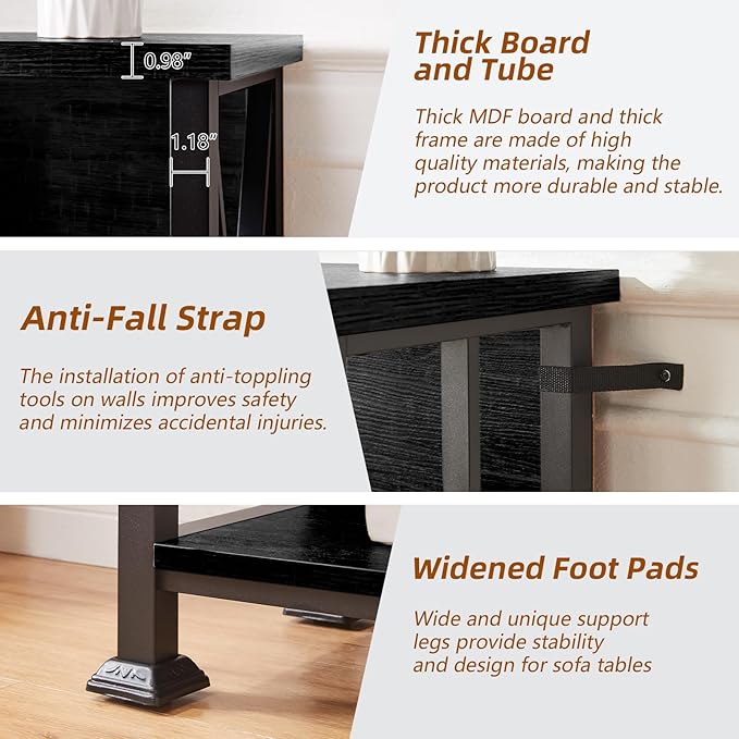 HOMBAZAAR Bookshelf,3 Tier Industrial Short Bookshelf with Metal Frame,Low Shelf Bookcase with Engineered Wood Shelves,Small Book Shelf for Living Room,Small Space and Office, Black