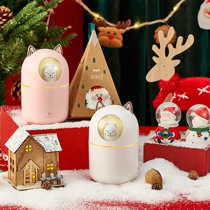 Cute Portable Cool Mist Humidifier with 7 Color Night Light and 6 Filter Cotton Sticks for Bedroom, Office, Desk, Car or Travel (White)
