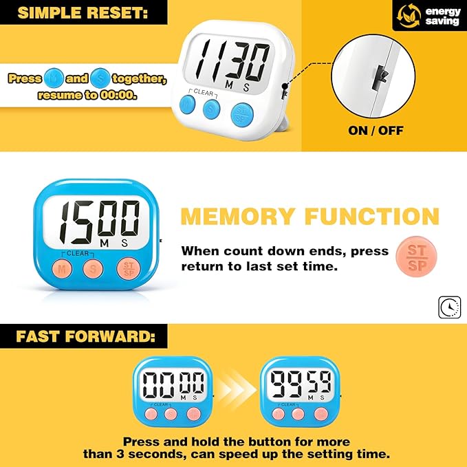 Classroom Timers for Teachers Kids Large Magnetic Digital Timer Teacher Supplies 12 Pack-Blue White