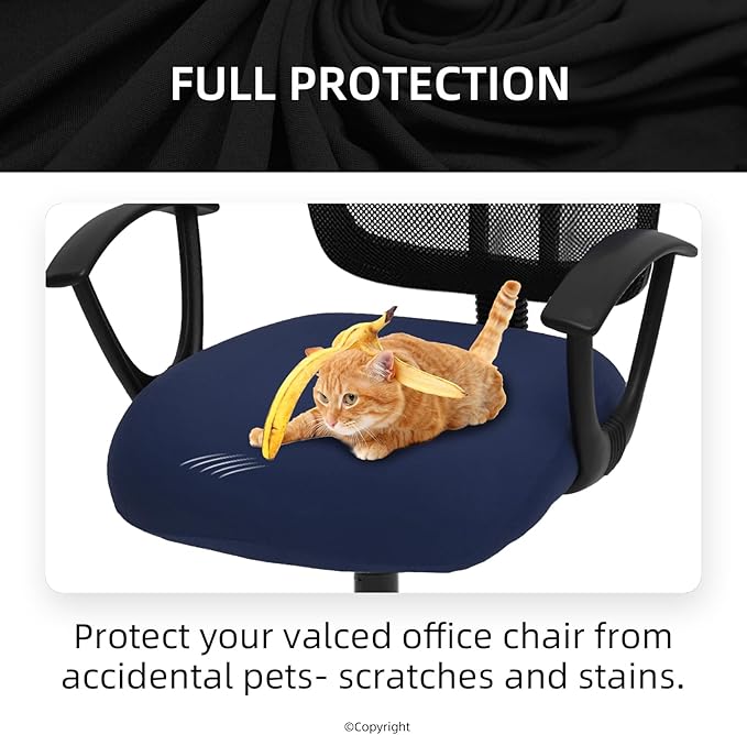 DIVA EN CAMINO DEC Stretchable Desk Office Chair Seat Cushion Covers - Universal Spandex Computer Chair Slipcover - Removable Washable Cushion Protectors for Dogs, Cats, Pets (Navy)
