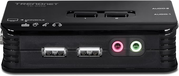 TRENDnet 2-Port USB KVM Switch Kit with Audio, TK-209K, Control Up to 2 Computers, Windows, Linux, Mac OS Compliant, 2048 x 1536 VGA Resolution, NDAA & TAA Compliant, KVM Cables Included, Black