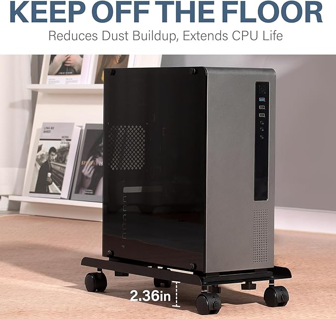 Mobile PC Tower Stand, Adjustable Metal Computer Tower Stand, PC Floor Stand with 4 Locking Caster Wheels, CPU Holder for Office,Gamers and Students