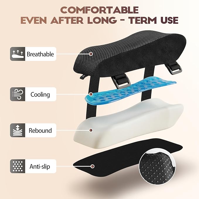 Office Chair Arm Pads, Ergonomic Memory Foam Wheelchair Cover, Arm Rest Pillow for Desk, Computer, Gaming and Elbows (Cooling Arm Rest Pillow)