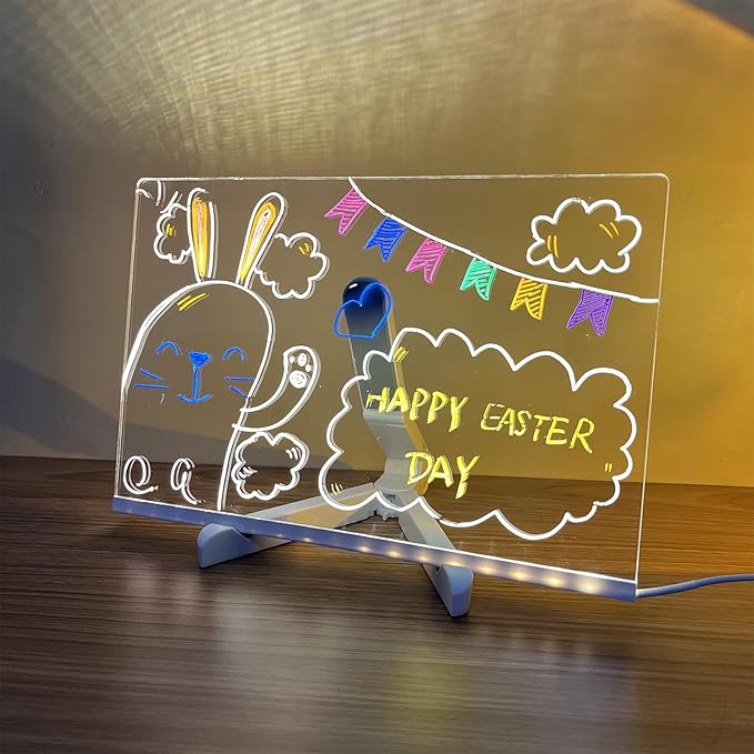 Acrylic Dry Erase Board with Light 12 * 8”, LED Note Board with Colors, as a Glow Memo LED Letter Message Board Note Glass Led Board White Board with 7 Colors Pen