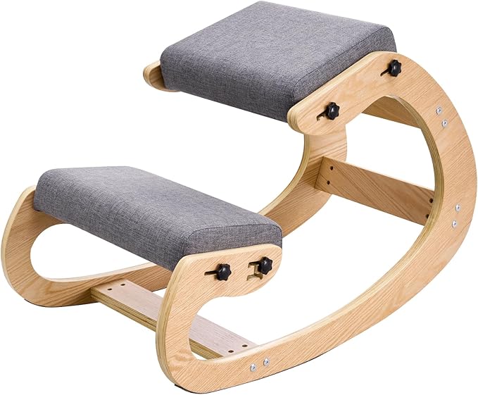 VEVOR Ergonomic Kneeling Chair, Wooden Posture Knee Chair with Adjustable Thick Foam Cushions & Solid Wood Frame, Adjustable Height, Relief for Neck or Back Pain for Home, Office or Meditation, Gray