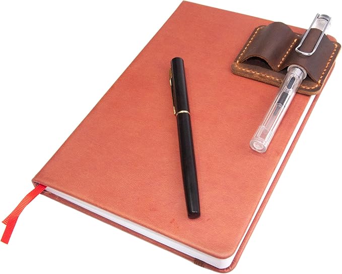 Handmade Leather Pen Holder Clip Notebook Pen Loop Stylish, notebook pen pencil holder clip and Practical Pen Organizer (Brown)