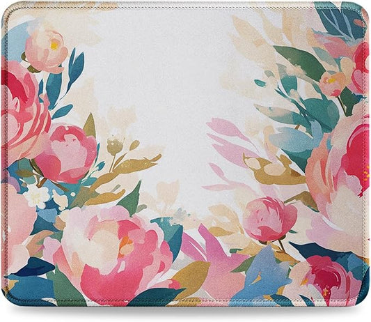JIKIOU Mouse Pad with Stitched Edge, Comfortable Mouse Pads with Non-Slip Rubber Base, Washable Mousepads Bulk with Smooth Cloth, Mouse Pads for Computers Laptop Mouse 10.2x8.3x0.12inch Multi Peony