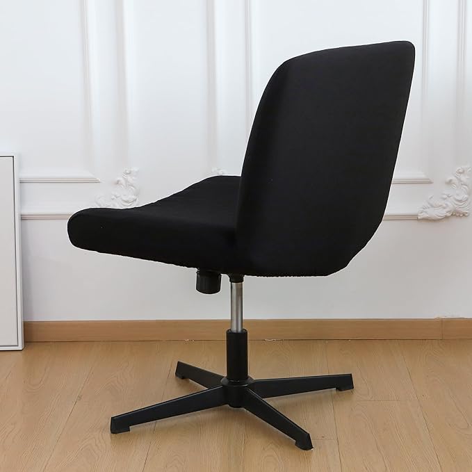 Black Criss Cross Chair Cover Waterproof Jacquard Wide Armless Vanity Chair Slipcover 1 Piece Washable