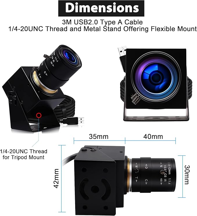SVPRO 8MP Zoom Webcam for Laptop, 2.8-12mm Lens Manual Focus USB Camera for PC Computer Camera, Windows, Linux, MacOS, Android