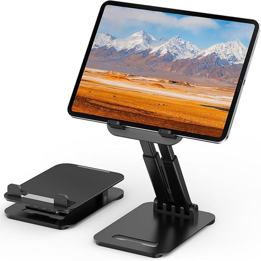 Tonmom Tablet Stand for iPad Holder, Adjustable Tablet Holder for Desk, Foldable Portable Monitor Stand Compatible with 4-16" Tablets Such as Kindle, Switch, iPad Pro/Air/Mini