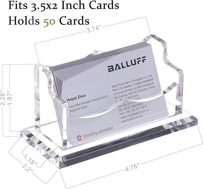 HeZone Business Card Holder for Desk Display, Clear Acrylic Cards Organizer Stand for Men and Women, Business Cards Case Rack 1 Pack, Holds 50 Cards-1 Slot