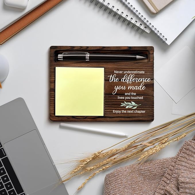 Retirement Gifts for Men Women, Retired Leaving Farewell Goodbye Gifts for Coworker Boss Leader Teacher, Never Underestimate the Difference You Made Sticky Note Holder for Desk