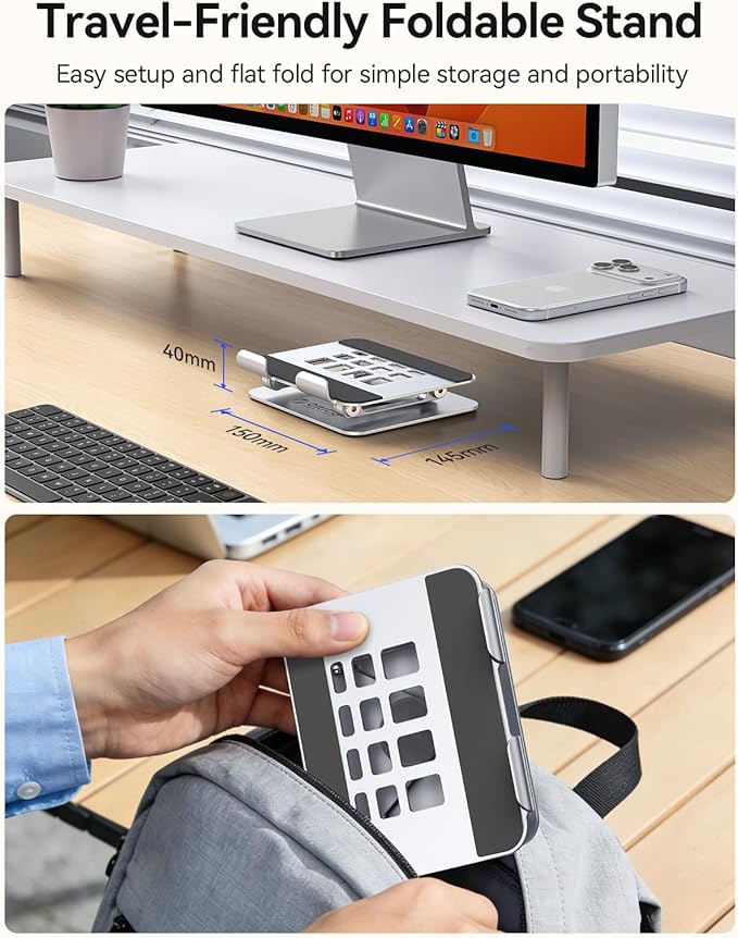 ORICO 360° Rotating Tablet Stand for iPad up to 12.9 Inch, Foldable Tablet Stand for Desk, Aluminum Alloy, Compatible with iPad Pro/Air/Mini, Kindle, Galaxy Tab, Fire, iPhone, Switch - FB2, Silver