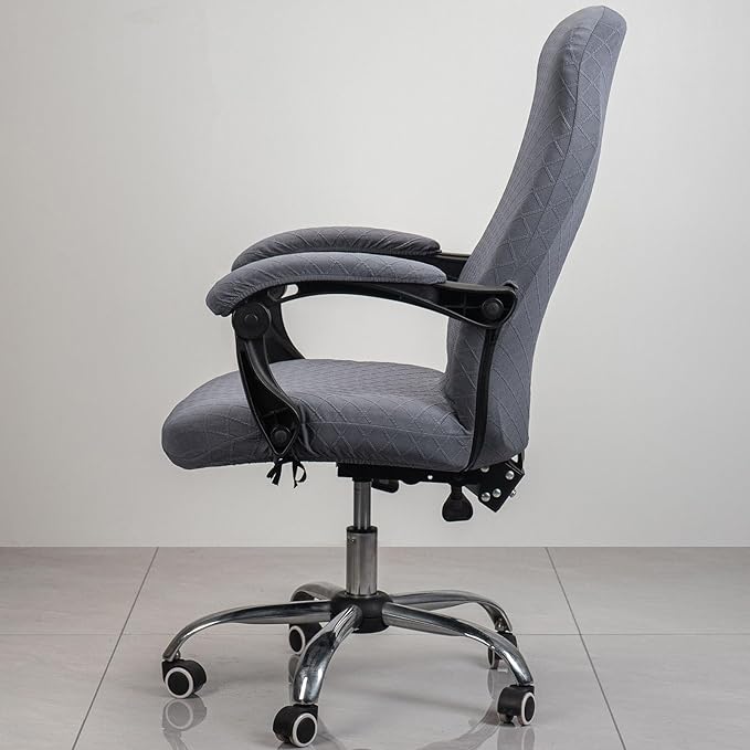 Melaluxe Office Chair Cover with Armrest Covers， Universal Stretch Desk Chair Cover, Computer Chair Slipcovers (Size: L) - Dark Gray