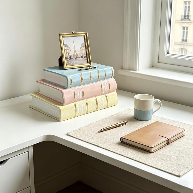 Decorative Books Shelf Home Decor - Resin Fake Books for Decoration Coffee Table Books for Living Room Aesthetic Bedroom Bookshelf Office Desk Bookends Modern Farmhouse 5.5 x 4.5 x 7.5 Inch DiliComing
