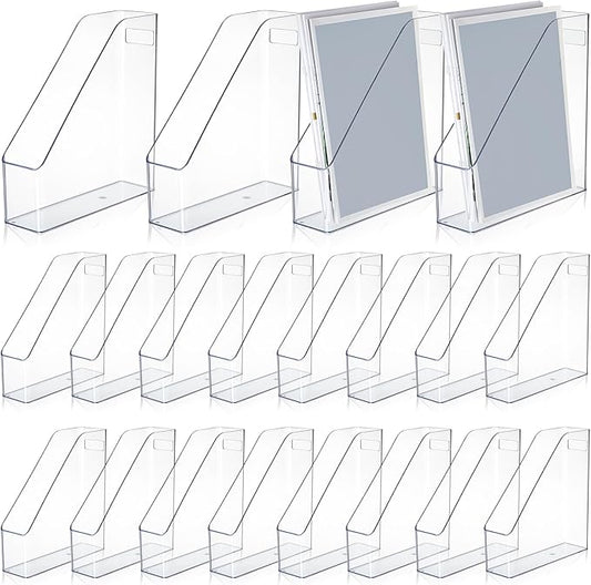 20 Pcs Clear Acrylic Magazine File Holder Plastic Desk Organizer with Handle Basics Vertical Magazine Rack Desk Folder Document Storage Organizer for Home Office School Work Study Desktop Supplies