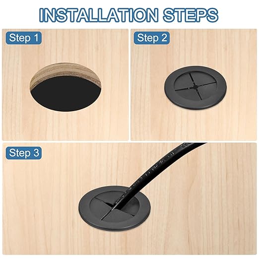 uxcell Cable Cord Grommet, 1" Inch (25mm) Desk Grommet Flexible Rubber Grommets Wire Hole Cover Pass Through for Office Computer Desk Wire Organizer, Black