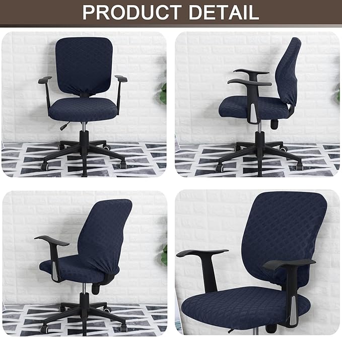 Office Chair Cover Universal Rotating Chair Slipcovers Stretch Removable Protector Computer Chair Seat Cover (Navy Blue, Chair Seat Cover + Backrest Cover)