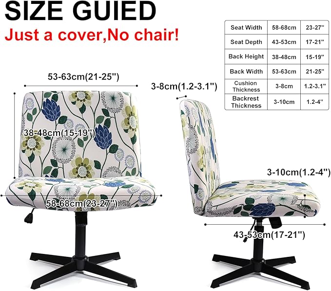 Iauddy Armless Criss Cross Office Desk Chair Cover Slipcover,Accent Mid Back Wide Swivel Task Vanity Slipper Chair Protector Stretch Removable Without Arms for Accent Chair(White/Bottle Green)