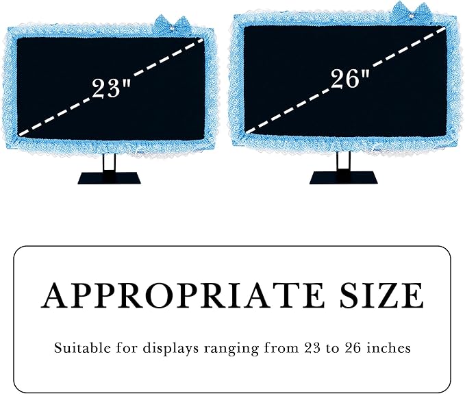 2 Pack Cute Computer Monitor Cover, 23''-26'' Elastic Monitor Dust Cover with Bow Knot, Lovely Monitor Accessories Screen Monitor Decoration for Tablet (Blue)