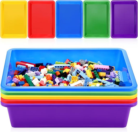 Hoteam 5 Pcs Paper Trays for Classroom Plastic Storage Bin Tray Bulk Stackable File Organizer for School Office Teacher Book Organization Supplies(Classic Color,13.78 x 9.84 x 3.15 Inch)
