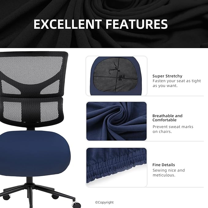 DIVA EN CAMINO DEC Stretchable Desk Office Chair Seat Cushion Covers - Universal Spandex Computer Chair Slipcover - Removable Washable Cushion Protectors for Dogs, Cats, Pets (Navy)