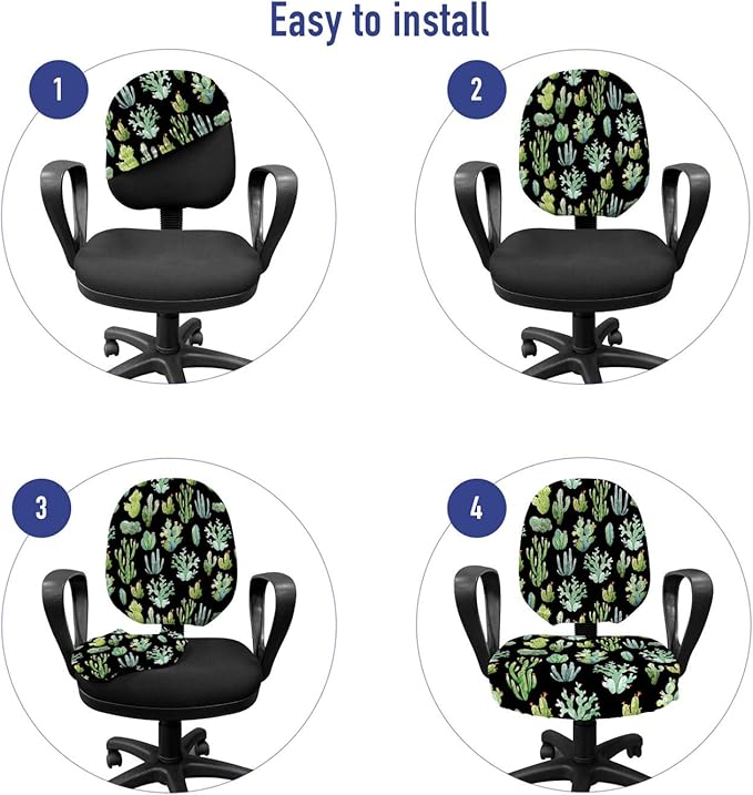 Ambesonne Cactus Spring Flower Office Chair Slipcover, Composition of Various Succulent Types Blossoming Botany, Protective Stretch Decorative Fabric Cover, Standard Size, Charcoal Grey