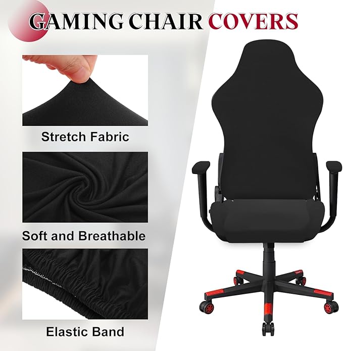uxcell Gaming Chair Covers, Stretchable Office Computer Chair Slipcover with Armrest Covers, Elastic Seat Protector for Office Reclining Racing Game Chair, Black