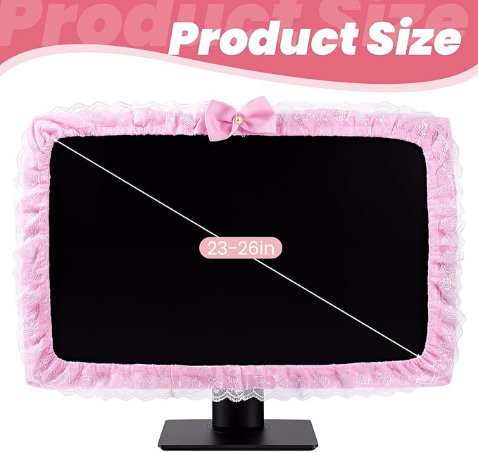 BowKnot Pink Monitor Cute Computer Monitor Cover Dust Cover Protector Lovely Computer Accessories PC Covers Elastic for 23''-26'' LCD TV PC Laptop Screen Decoration