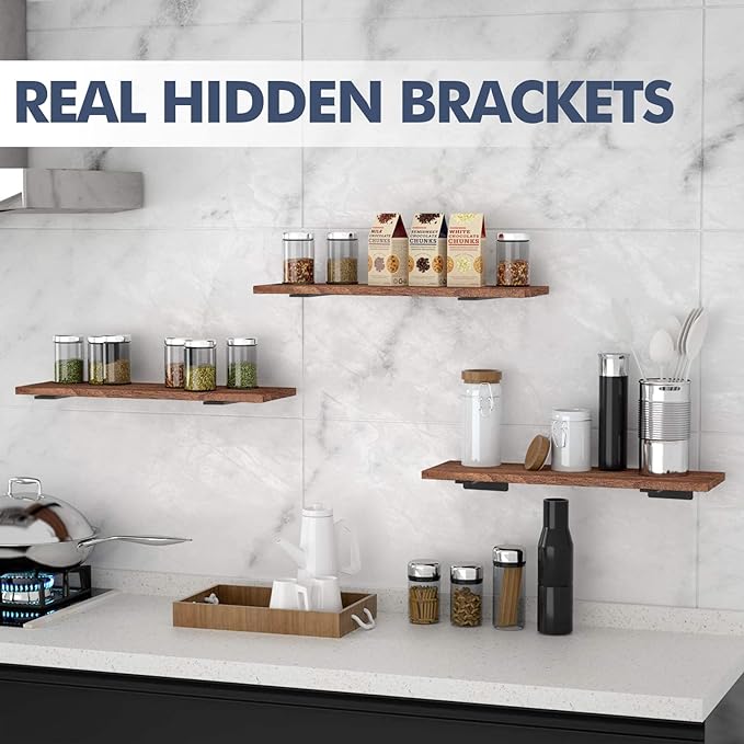 Starunder 6 Pack Floating Shelf Brackets, 8 inch Heavy Duty Industrial Shelf Bracket, Black Metal L Brackets for Shelves Support DIY(1/5 Inch Thicked)