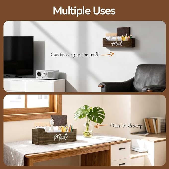 White Wooden Mail Organizer Countertop (Brown + White)