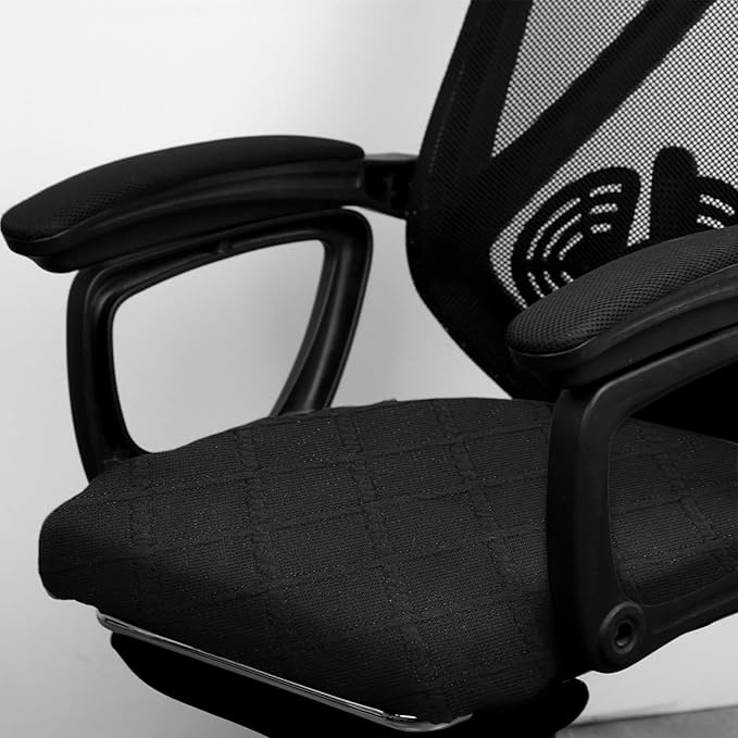 KALIONE Office Chair Cover Desk Chair Seat Cover, Elastic Stretch Chair Slipcovers Dining Room Desk Seat Cover, Removable Chair Seat Cushion Protector Slipcovers Kitchen Chair Protective(Black)
