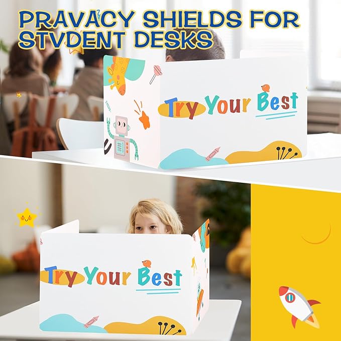 Privacy Boards for Student, 12 Pcs Desk Dividers for Students, Cardboard Privacy Folders, Privacy Shield Folder Boards, Classroom Divider Shield for School Teachers Home (Try Your Best)
