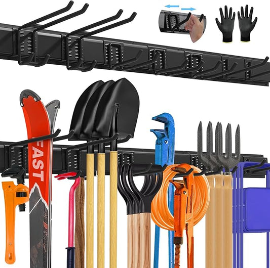 48'' All-Metal Garage Tool Organizer Wall Mount Heavy-Duty Tool Rack Holds 450 lbs, Adjustable Hooks for Garage, Yard, and Garden Equipment