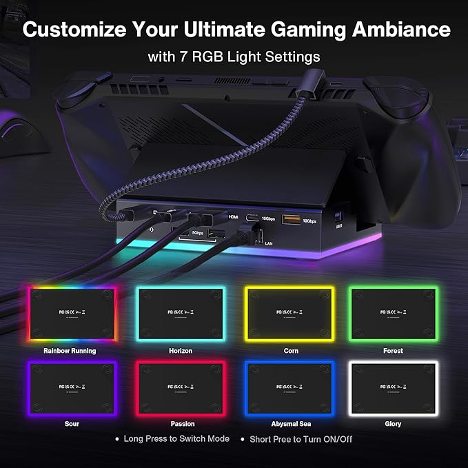 iVANKY 14-in-1 RGB 4K@120Hz Docking Station with 100W PD Charger for Steam Deck OLED/ROG Xbox Ally X/Legion Go, Foldable Dock with HDMI Gigabit Ethernet 10Gbps USB 3.2, SD/TF Slots, 1Gbps Ethernet