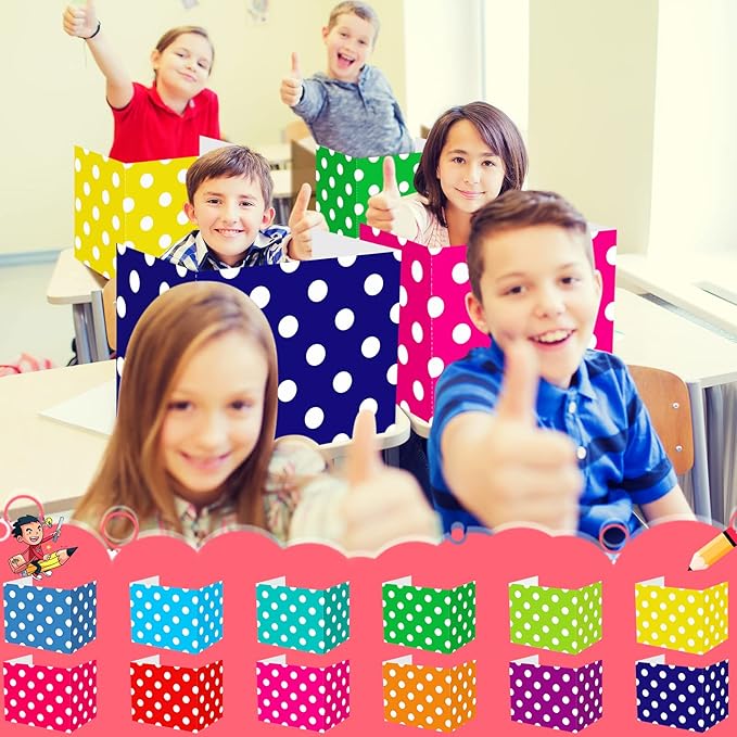 SATINIOR 24 Pcs Privacy Folders for Students, Desk Dividers for Classroom Testing, Student Privacy Boards Classroom Must Have, 12 Colors Study Panel for School Teacher Supplies(Dot)