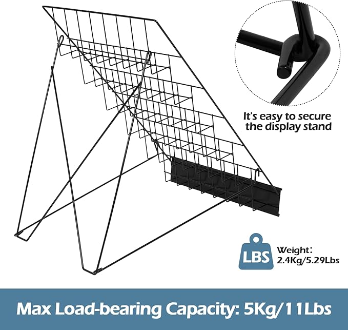 6-Tier 18" Wide Metal Wire Magazine Rack,Table Top Book Display Stand with Sign Channel,Collapsible Commercial Display Holder for Comic,Greeting Card,Literature,Trade Show,Art Print