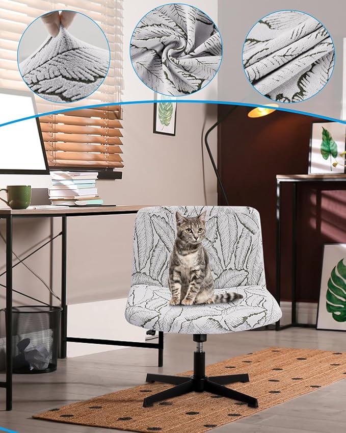 Fuloon Criss Cross Chair Cover, Stretchable, Solid Jacquard, Armless Chair Slipcovers for Office/Desk/Mid Back Wide Seat/Computer/Task/Vanity Chair (Reed -Shaped Jacquard, Green)